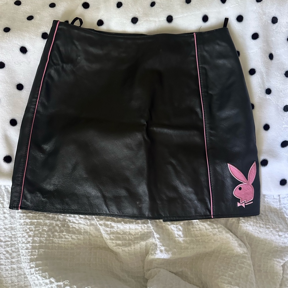 PLAYBOY Black Leather Pencil Mini Skirt